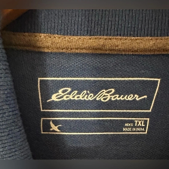 NWT Eddie Bauer Men’s Blue Long Sleeve Polo Shirt Size Large Tall - Picture 3 of 5